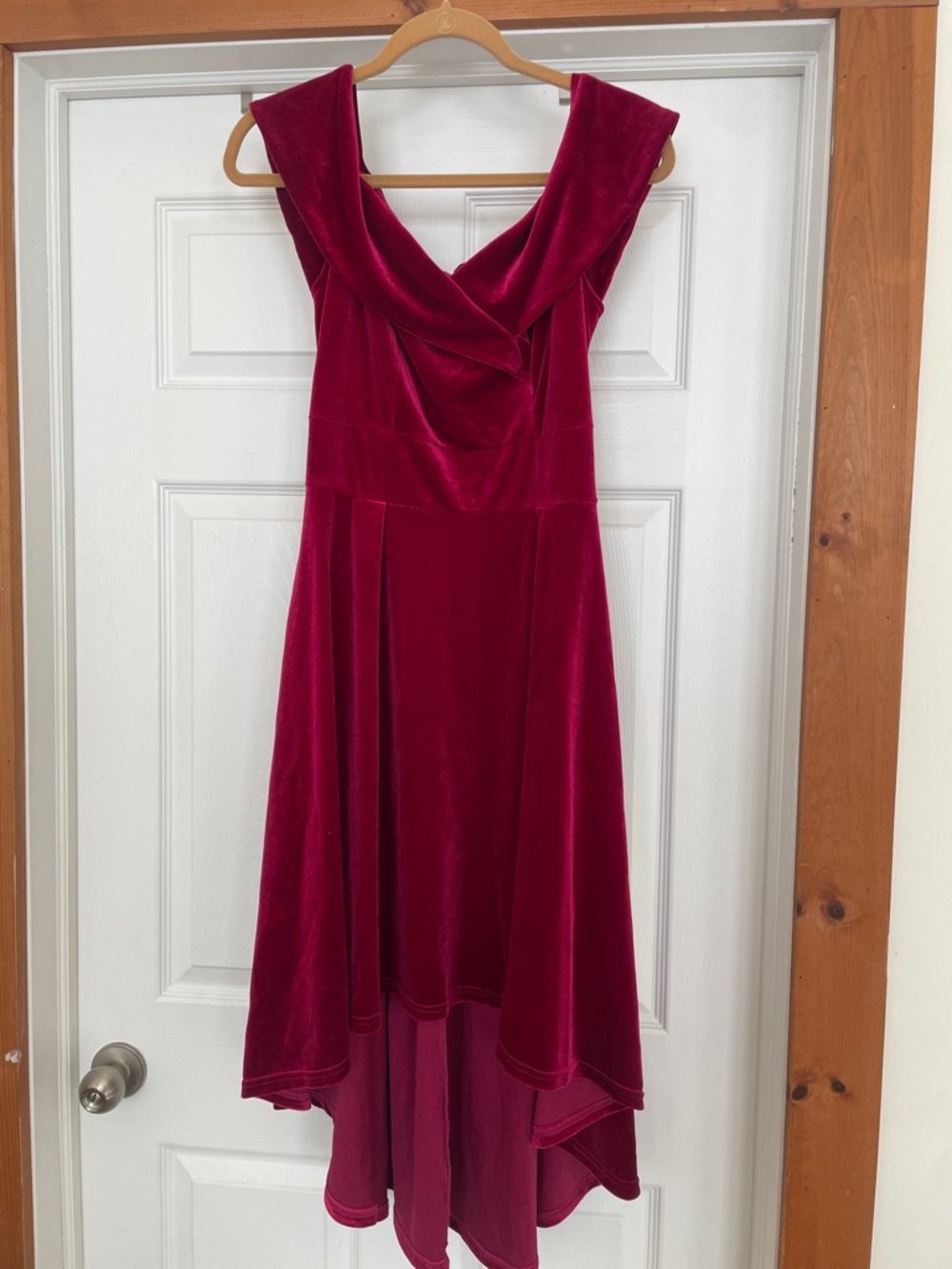 Velvet Off-Shoulder A-Line Dress in Deep Berry